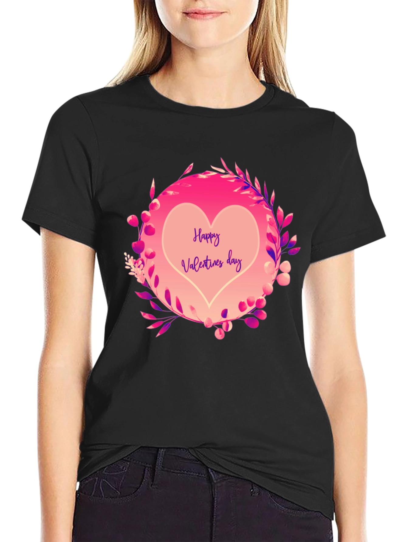 Black Happy Valentine's Day Heart Graphic Tee - Black view 2