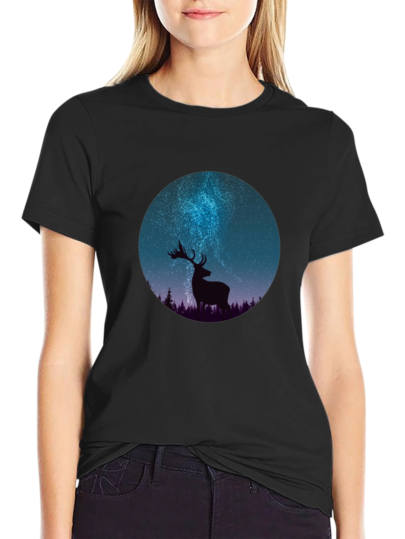 Black Deer Silhouette Graphic Tee - Men's Black T-Shirt view 2