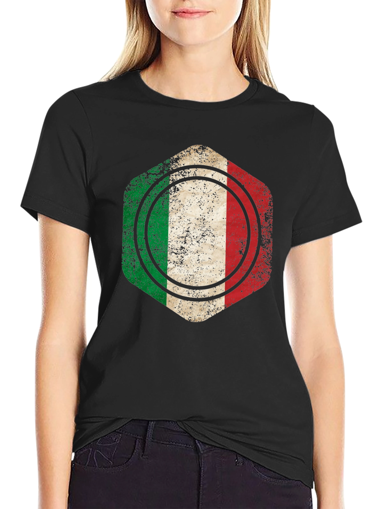 Black Italian Flag Graphic T-Shirt - Black Cotton Tee view 2