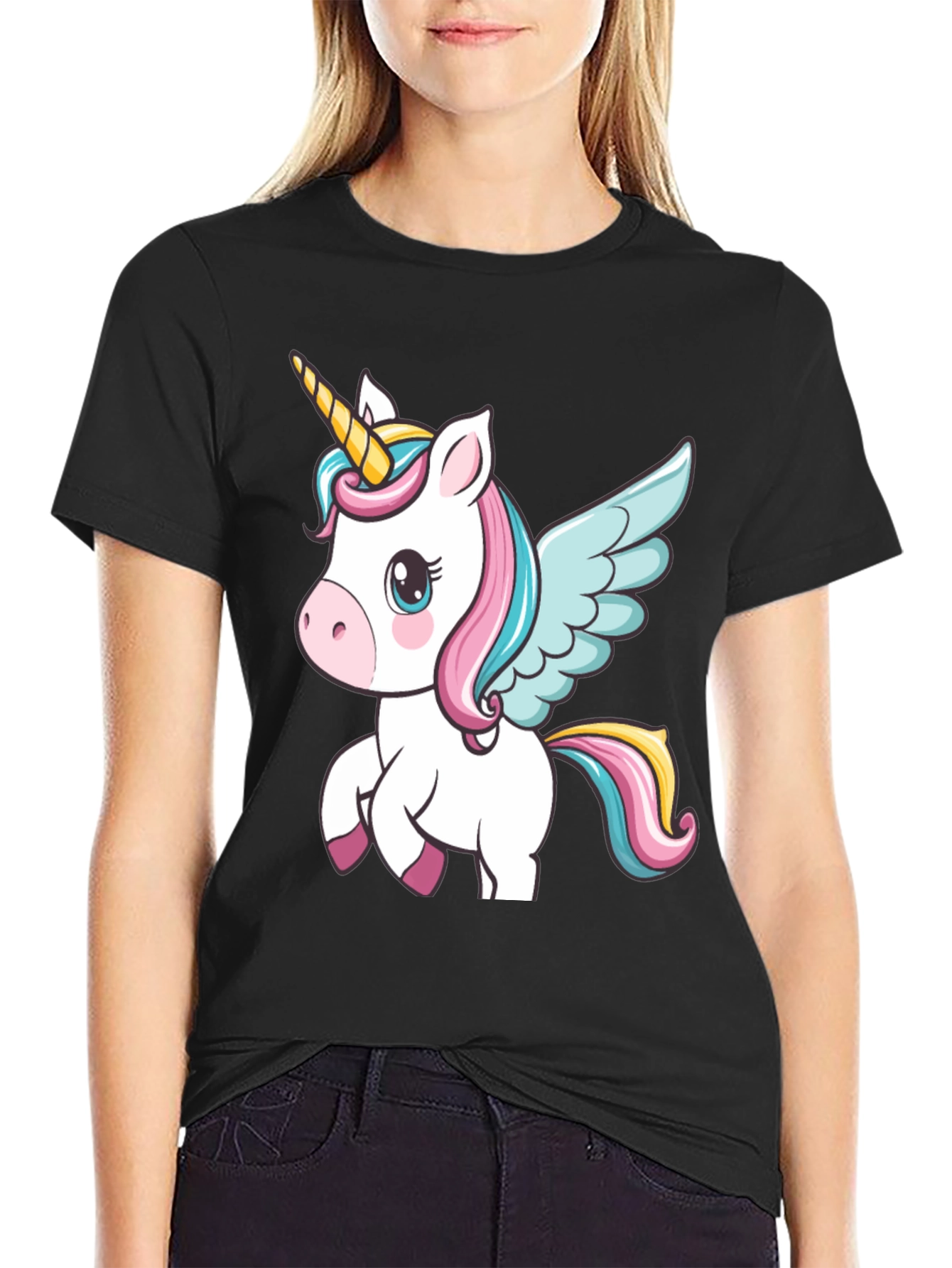 Black Unicorn Graphic Black T-Shirt view 2