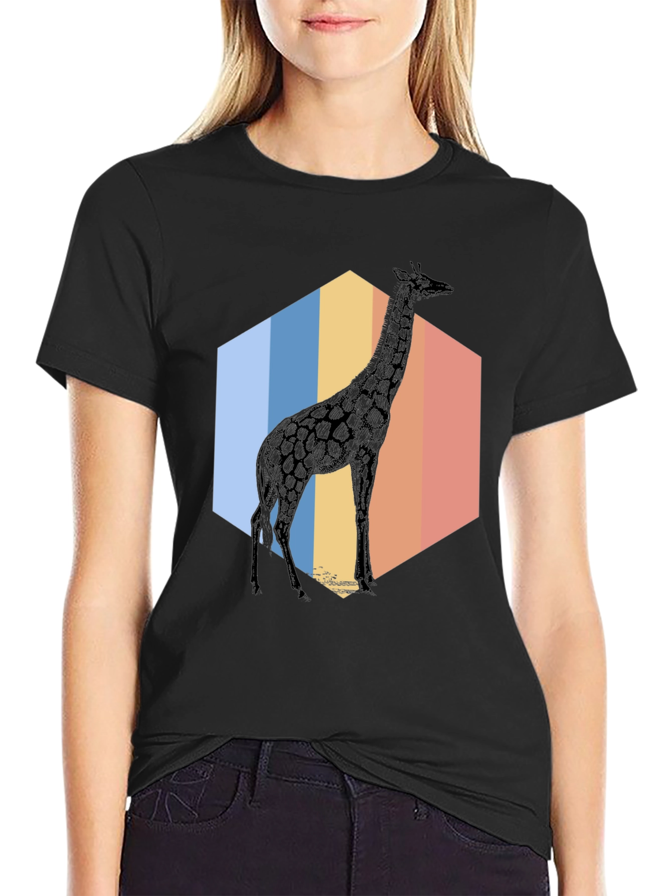 Black Giraffe Hexagon T-Shirt - Cool Animal Graphic Tee view 2
