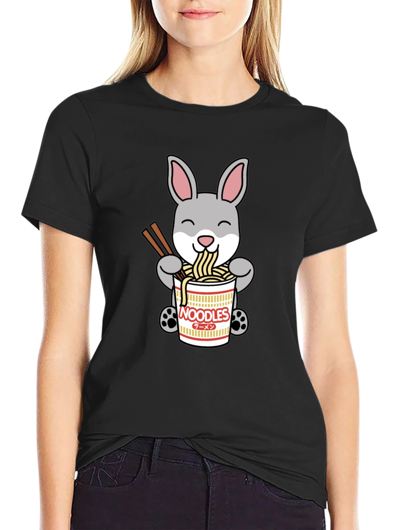 Black Rabbit Ramen T-Shirt - Cute Noodle Bunny Tee view 2