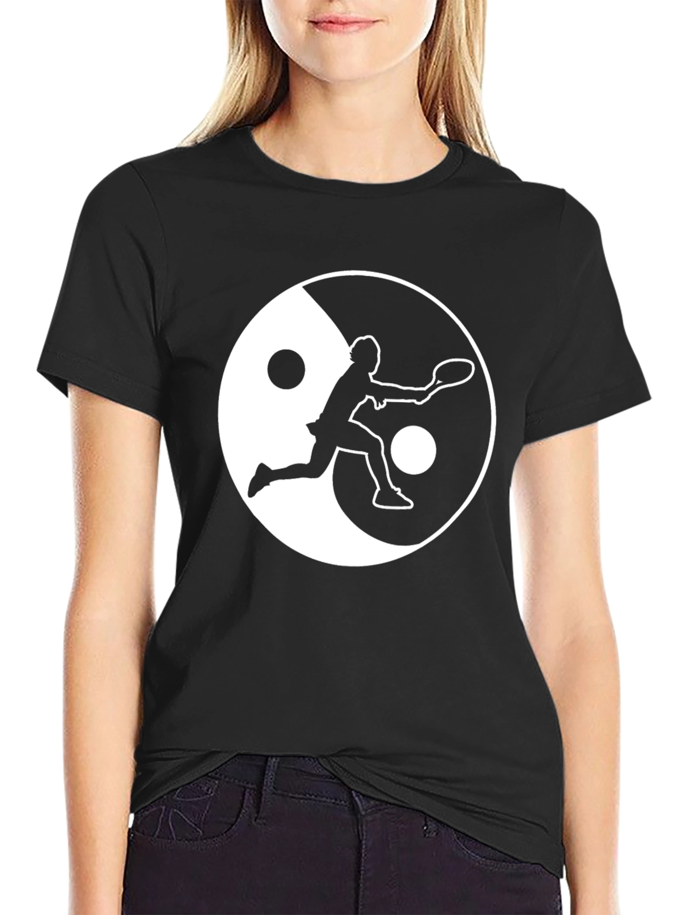 Black Yin Yang Tennis T-Shirt - Balance On & Off the Court! view 2