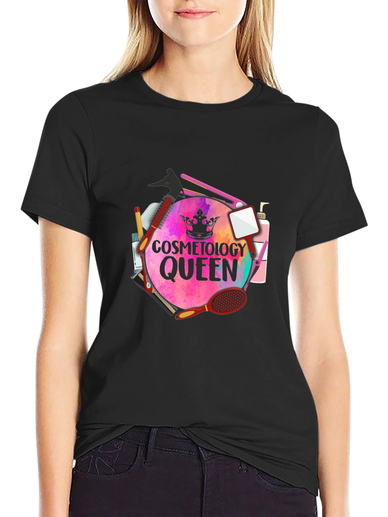 Black Cosmetology Queen T-Shirt - Stylish Salon Apparel view 2