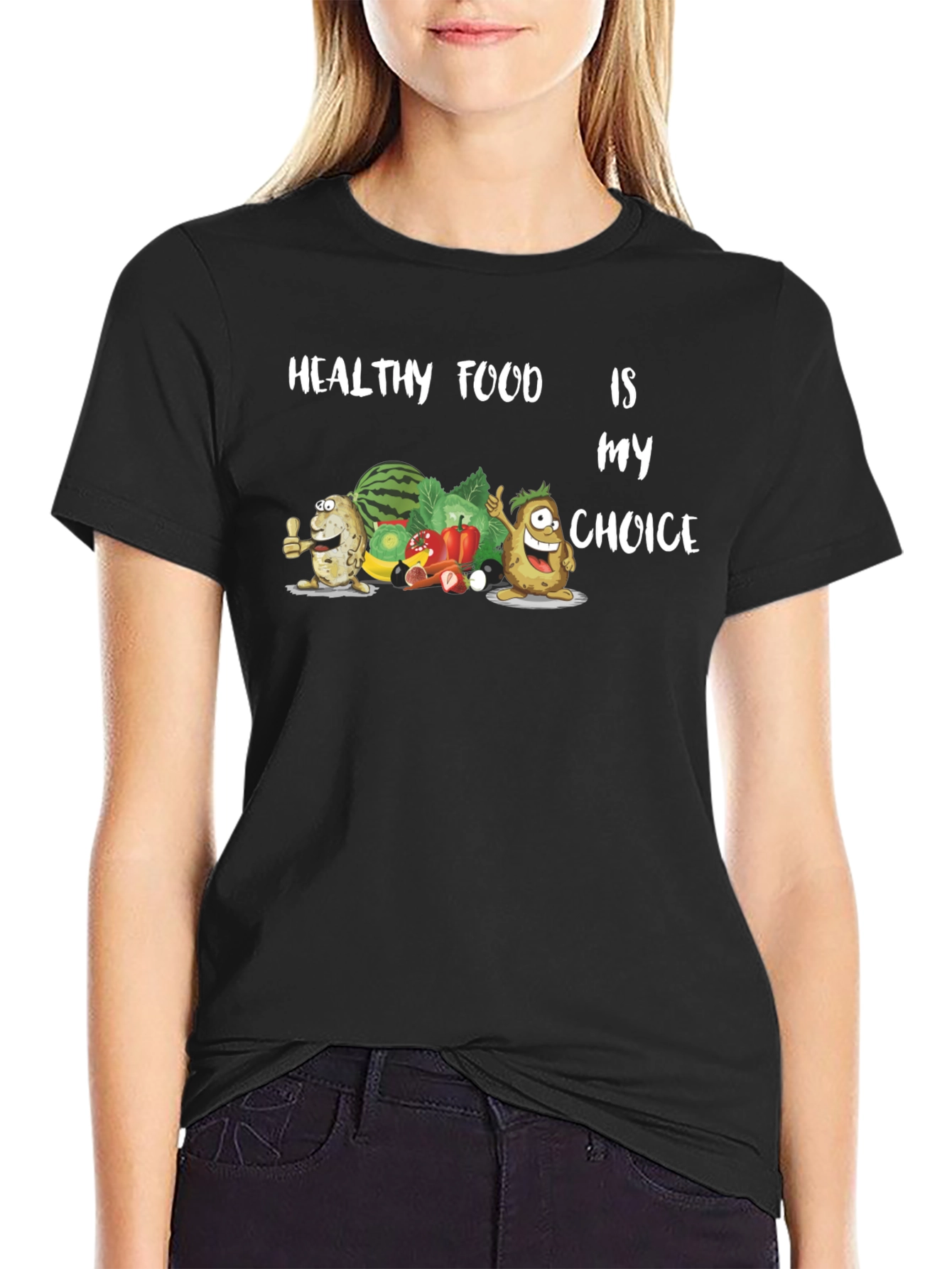 Black Healthy Food Choice T-Shirt - Black view 2