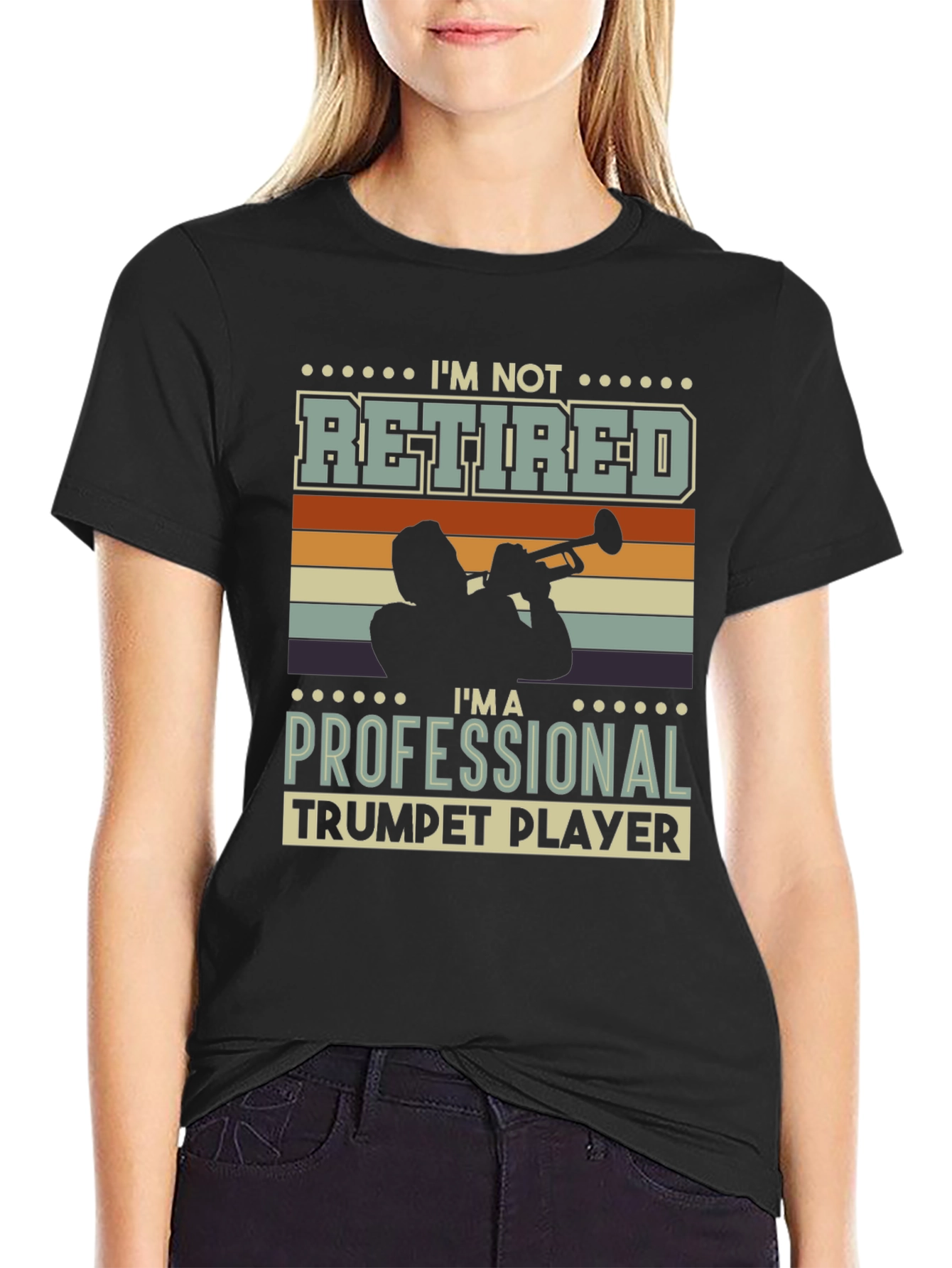 Black I'm Not Retired Trumpet Player Graphic Tee view 2