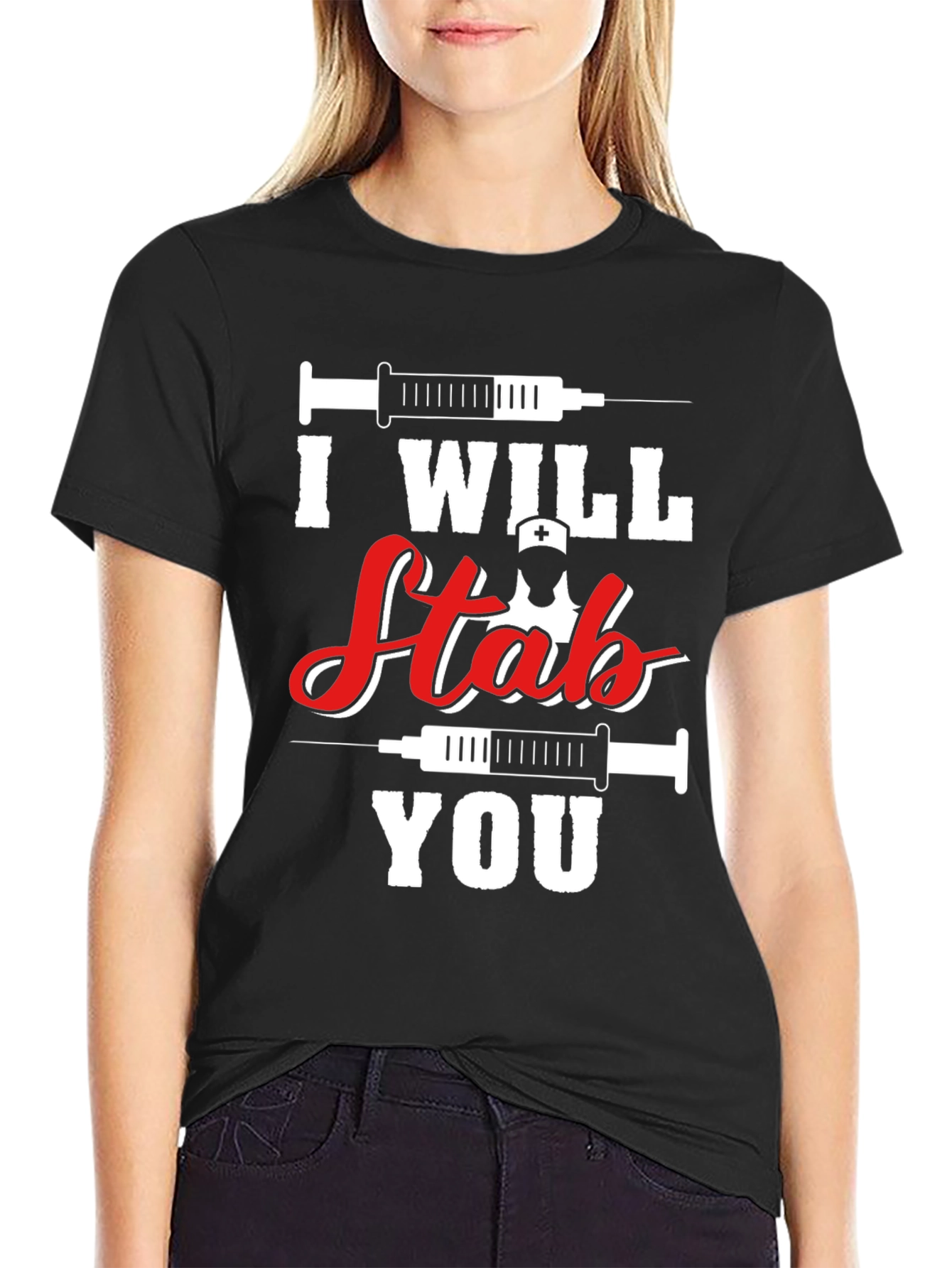Black I Will Stab You Nurse T-Shirt - Funny Graphic Tee view 2