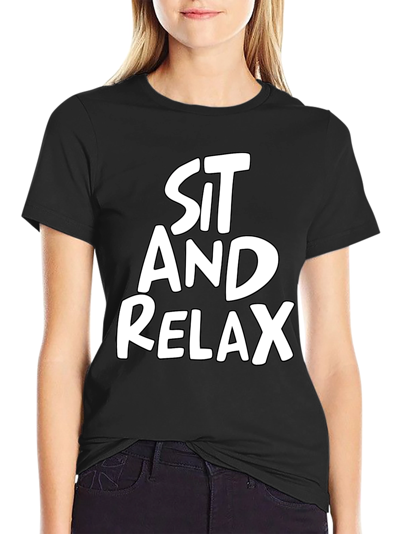 Black Sit and Relax Black T-Shirt Casual Wear view 2