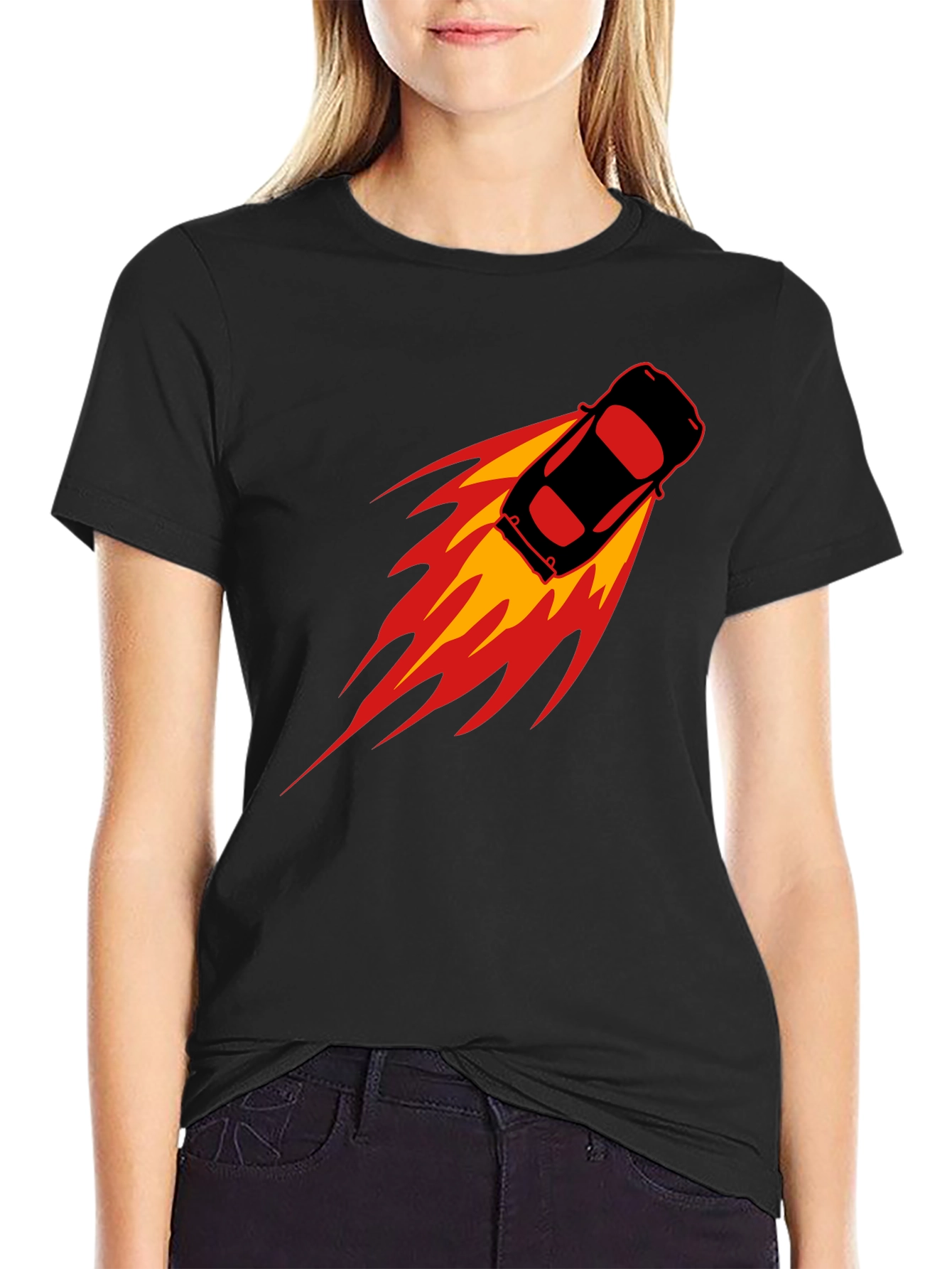 Black Speed Demon T-Shirt: Black Car with Flames view 2