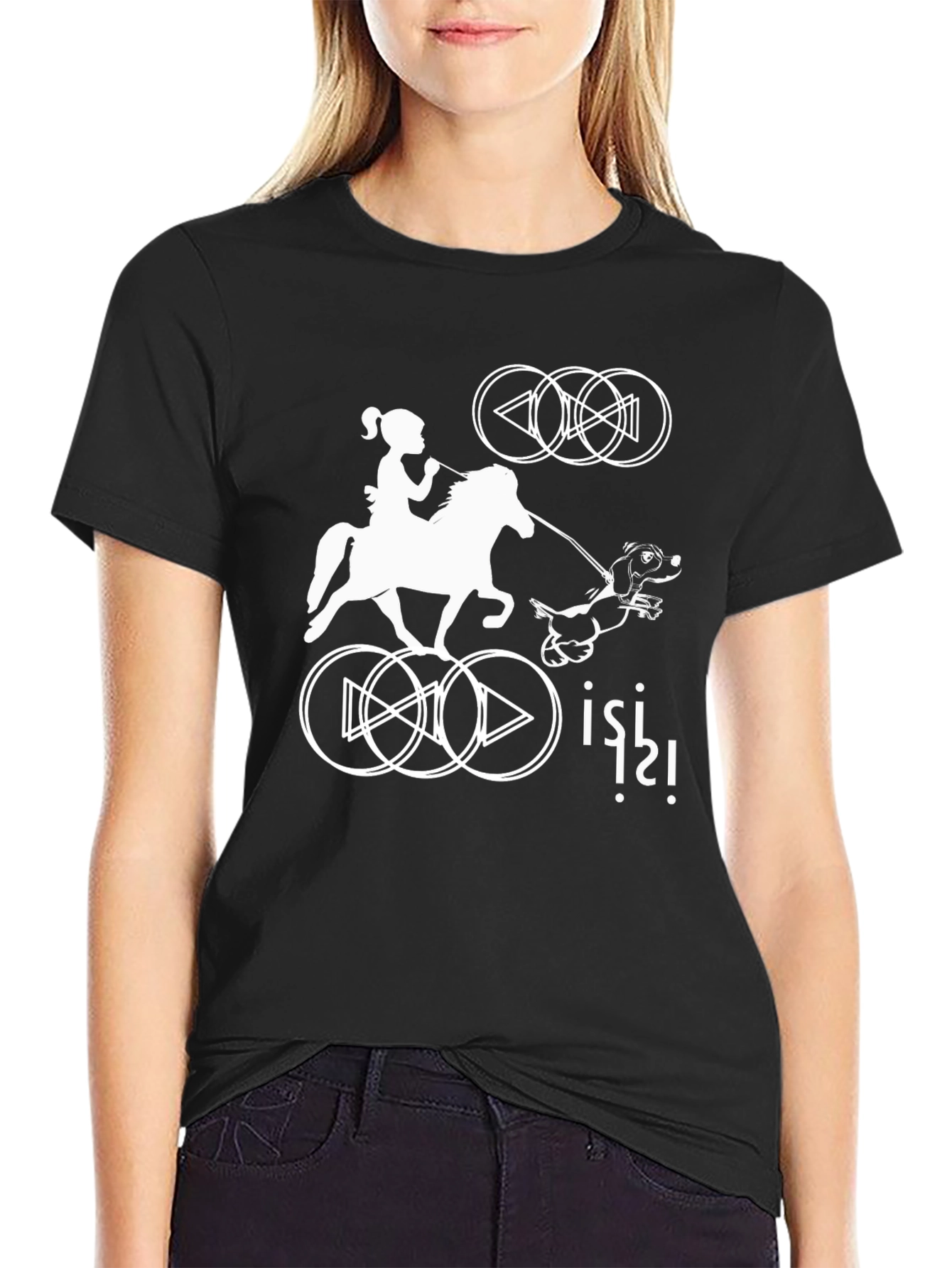 Black Novelty Graphic Tee - Girl, Horse & Hound view 2