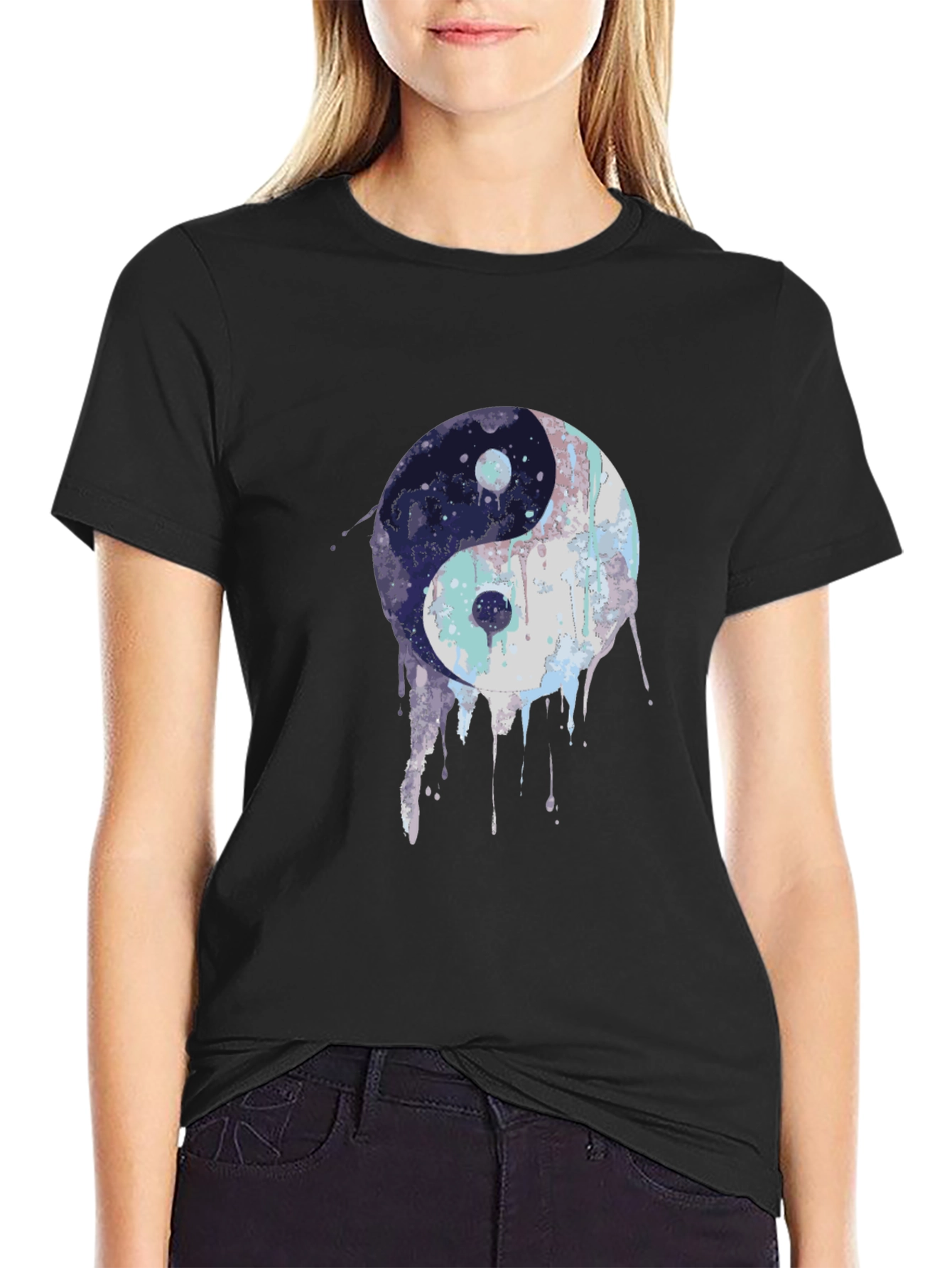 Black Yin Yang Graphic Black T-Shirt view 2