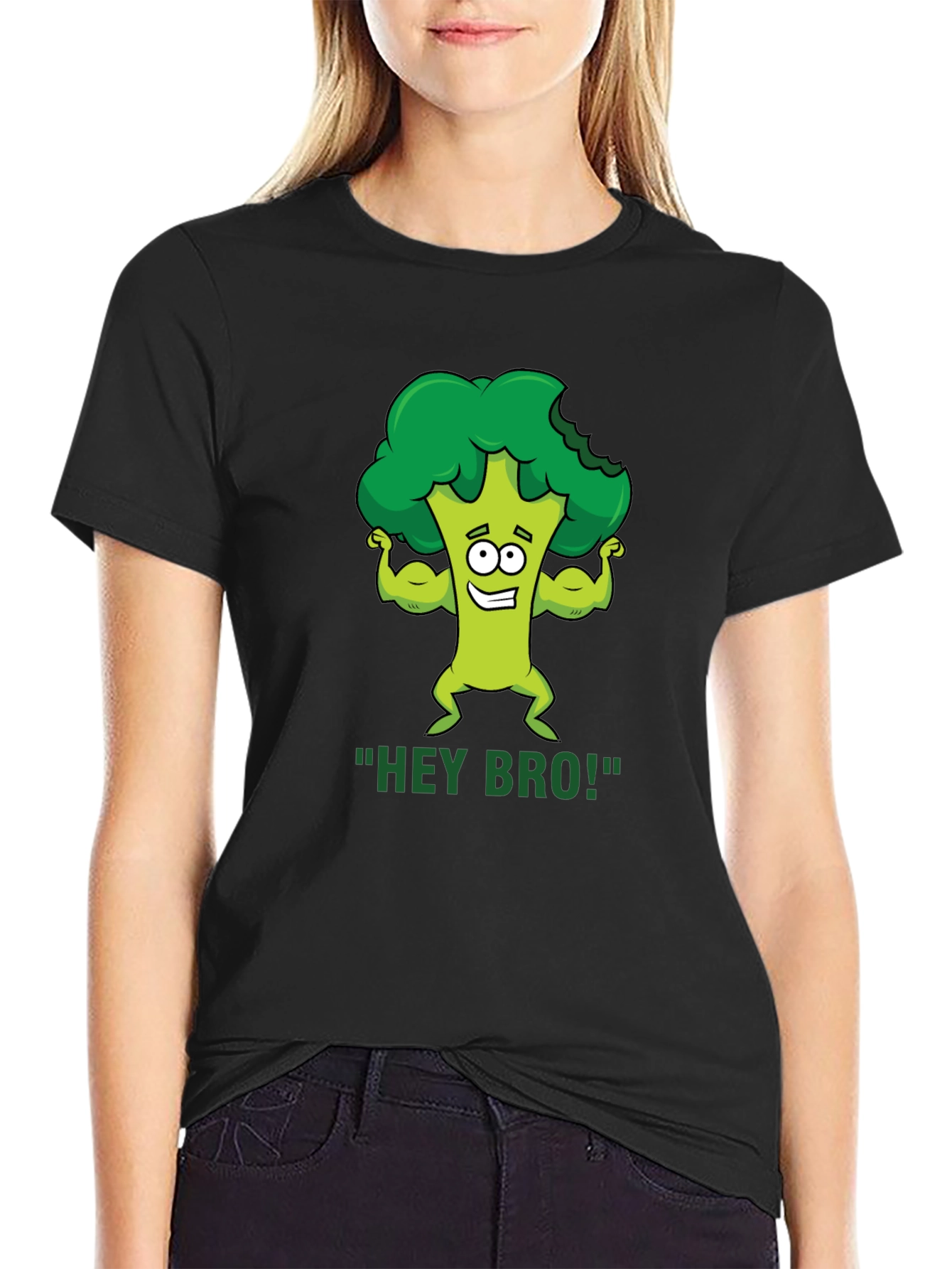 Black Hey Bro! Broccoli Gym Humor T-Shirt view 2