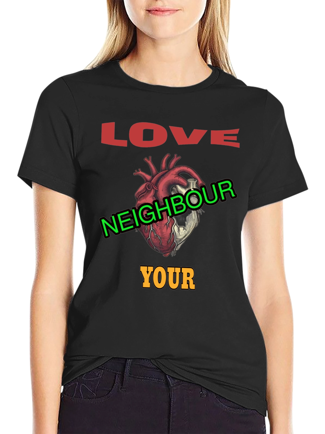 Black Love Your Neighbour T-Shirt Graphic Print view 2