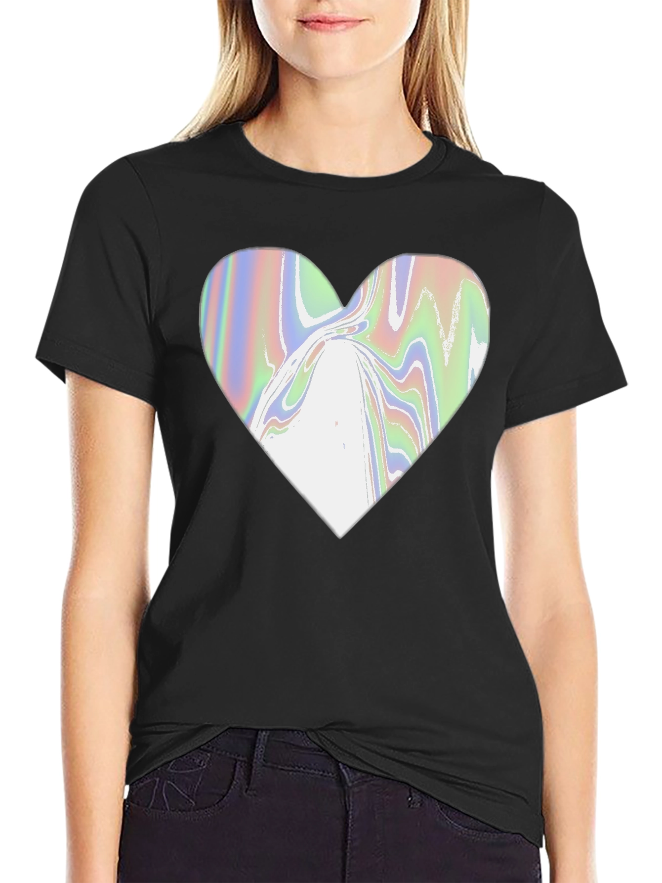 Black Abstract Heart Graphic Tee - Modern Black T-Shirt view 2