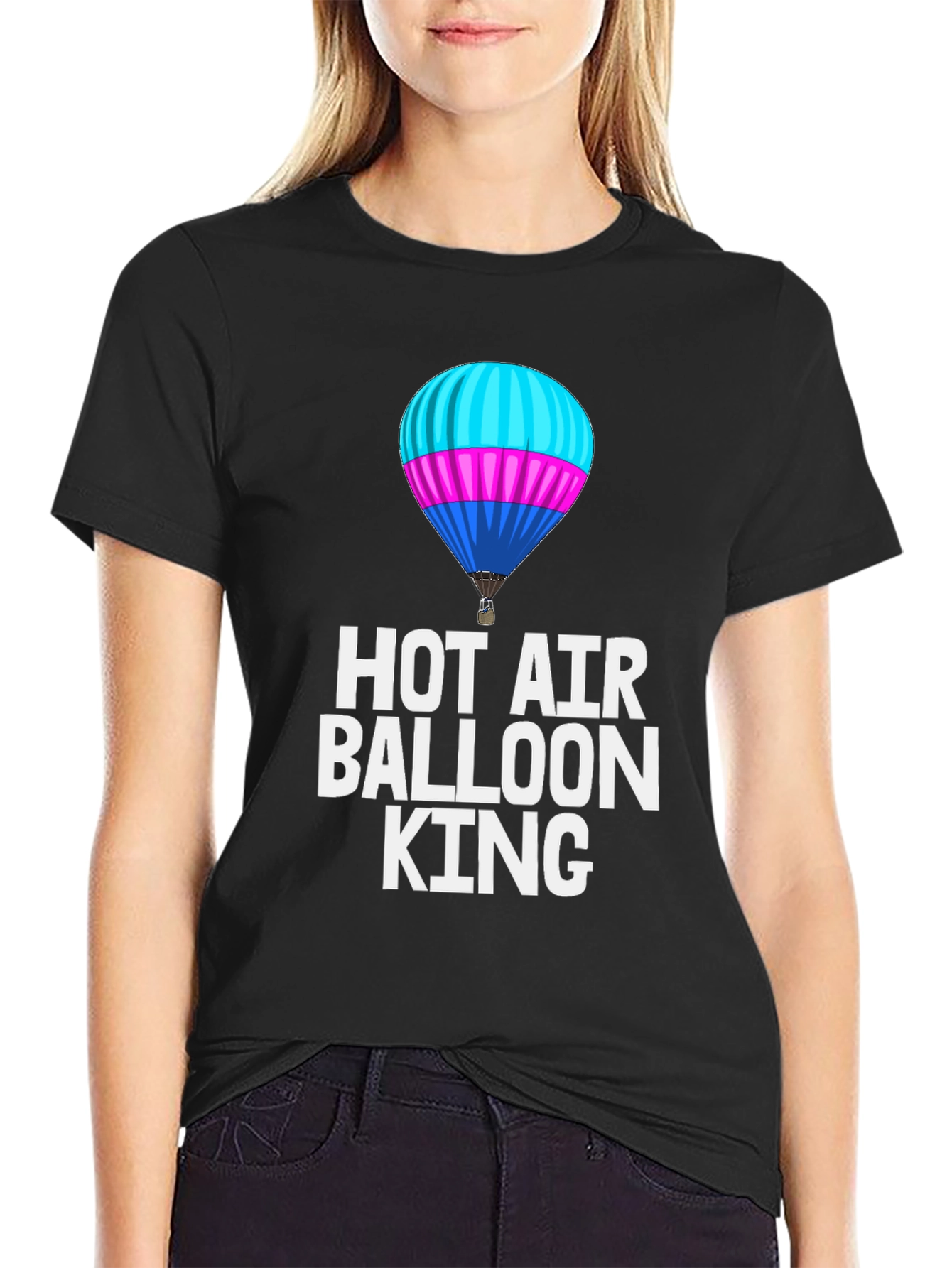 Black Hot Air Balloon King Black T-Shirt view 2
