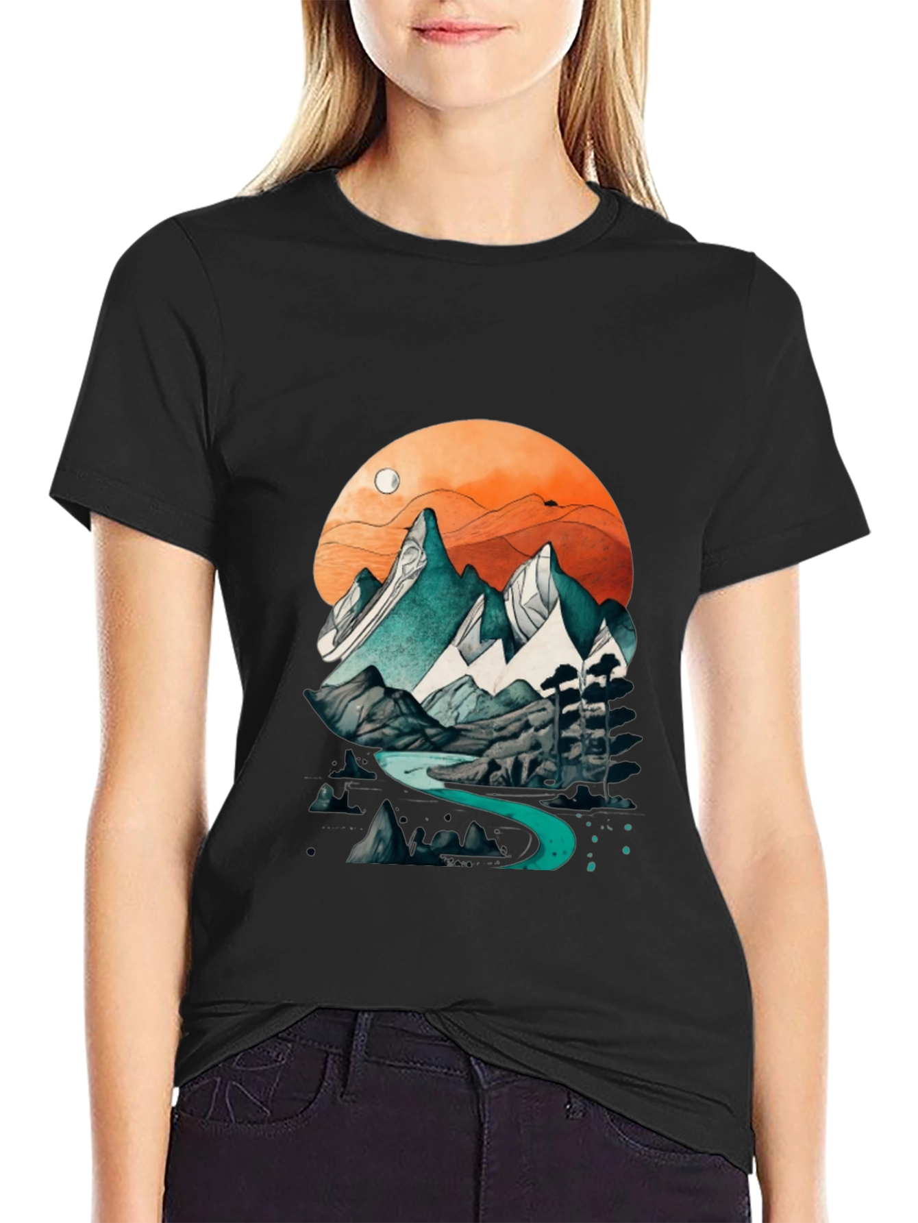Black Mountain River Graphic Tee - Nature Inspired Design view 2
