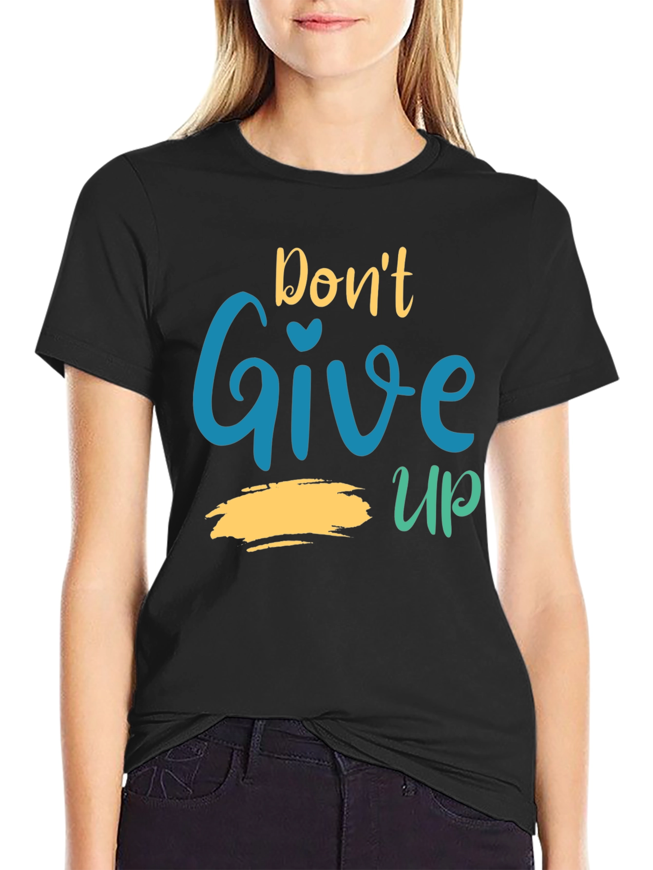 Black Motivational Graphic Tee - Don't Give Up T-Shirt view 2