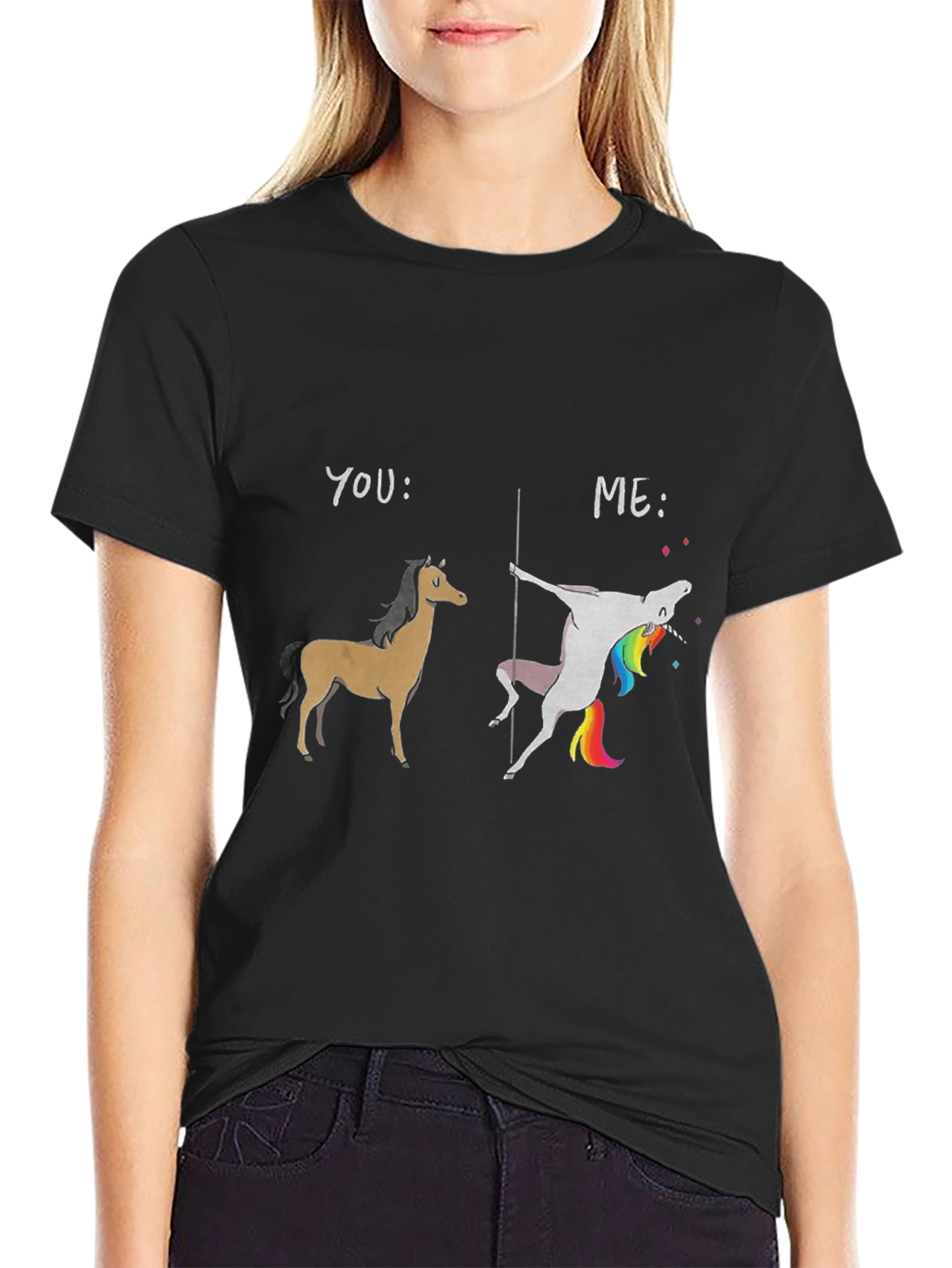 Black Funny You vs Me Unicorn T-Shirt view 2