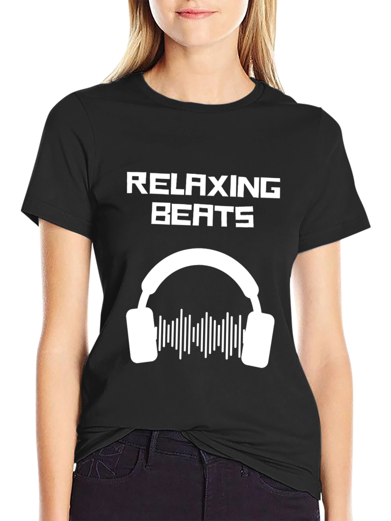 Black Relaxing Beats Graphic Tee - Black Cotton T-Shirt view 2