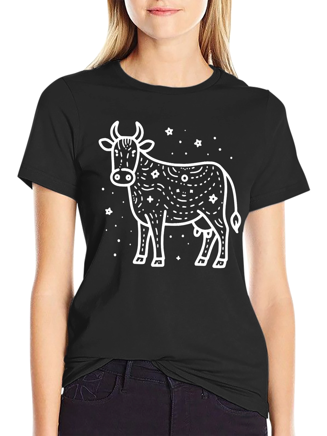 Black Black Cow Graphic Tee - Unisex Cotton T-Shirt view 2