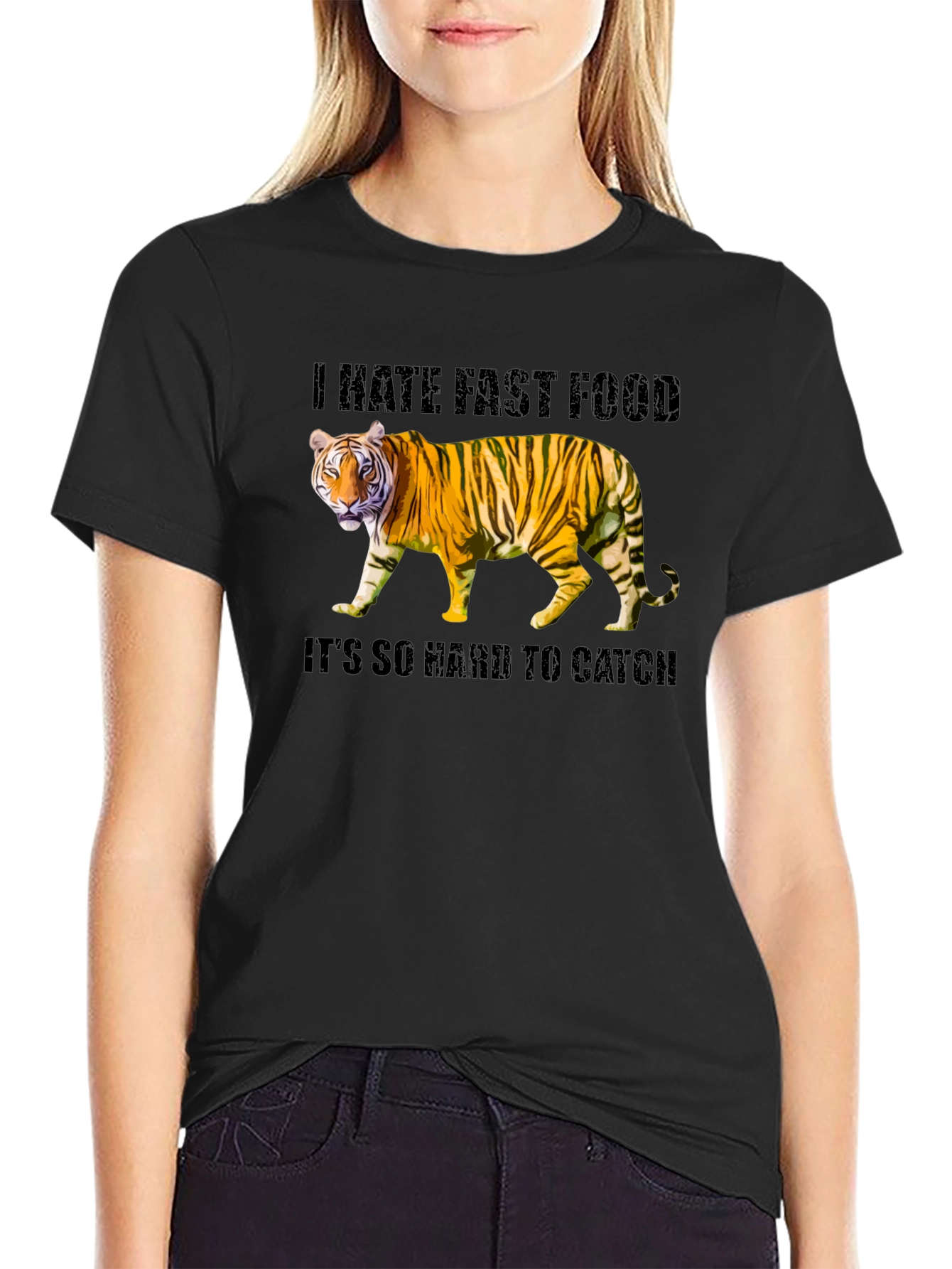 Black Funny Tiger Fast Food Humor Graphic T-Shirt view 2