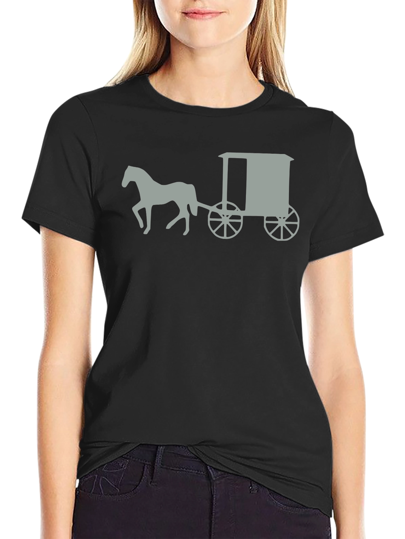 Black Amish Horse and Buggy Black Graphic Tee view 2