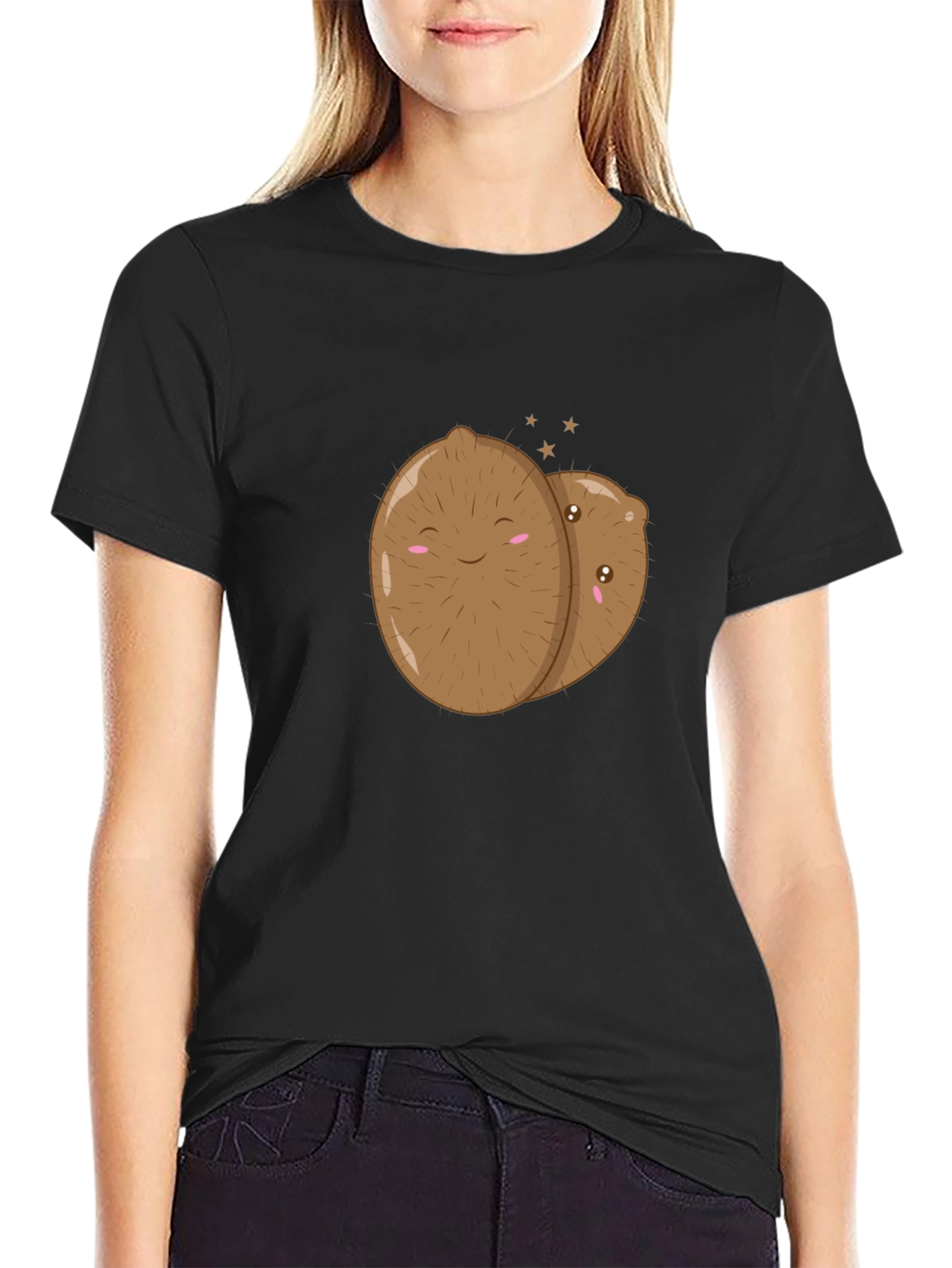 Black Cute Kiwi Couple Graphic T-Shirt - Unisex Black Tee view 2