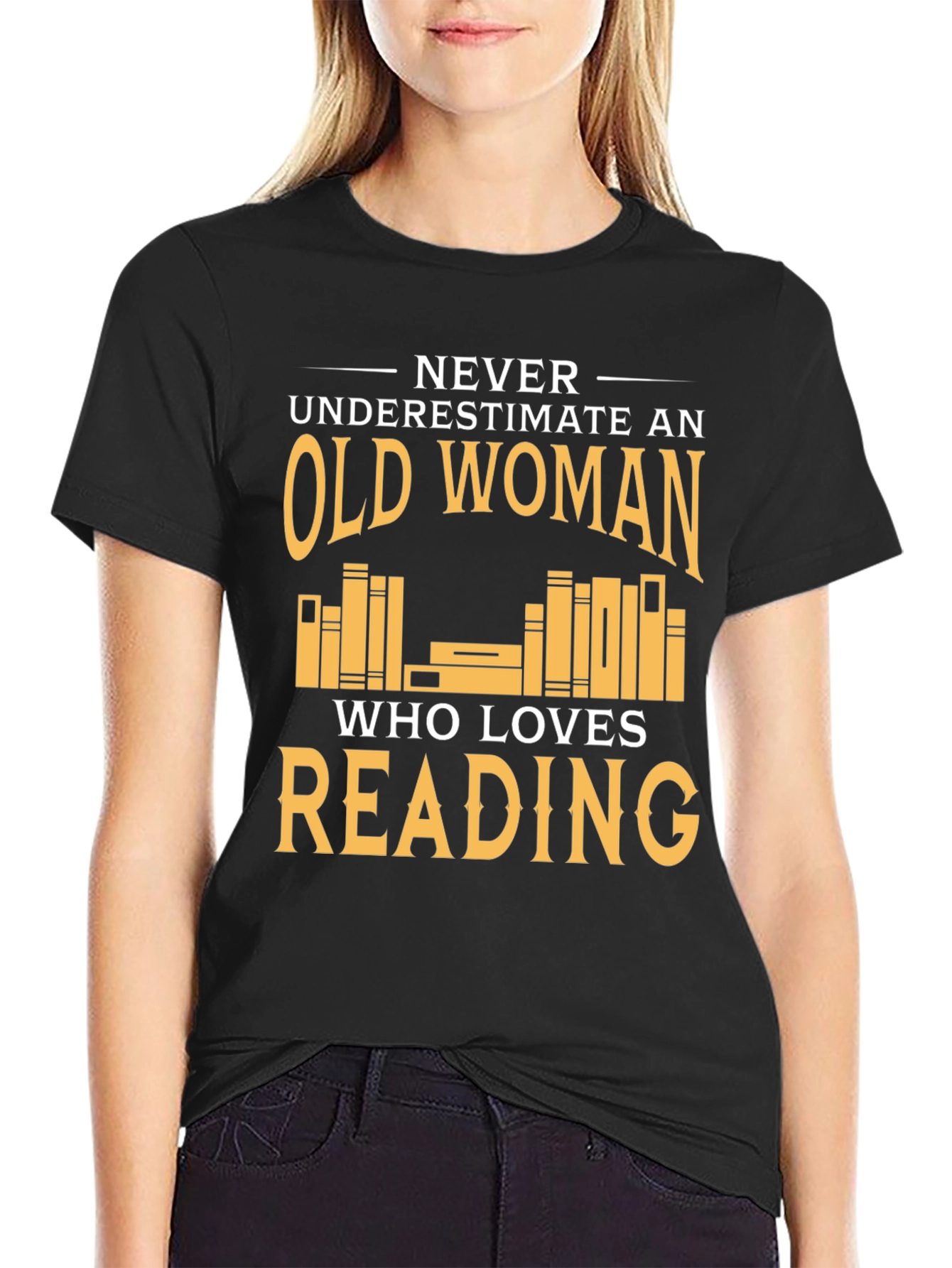 Black Funny Old Woman Reading T-Shirt view 2