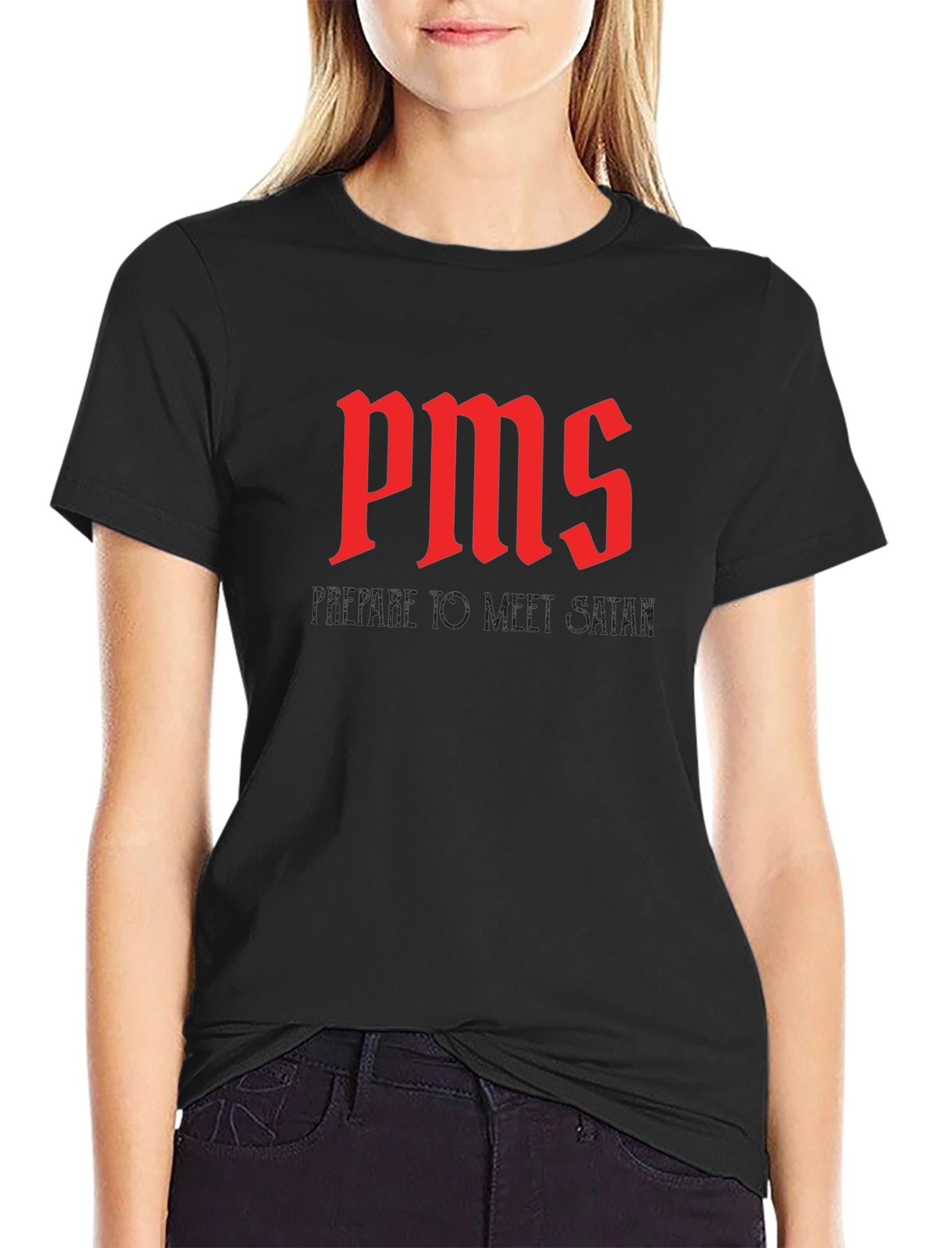 Black PMS Hail Satan Funny Graphic Tee view 2