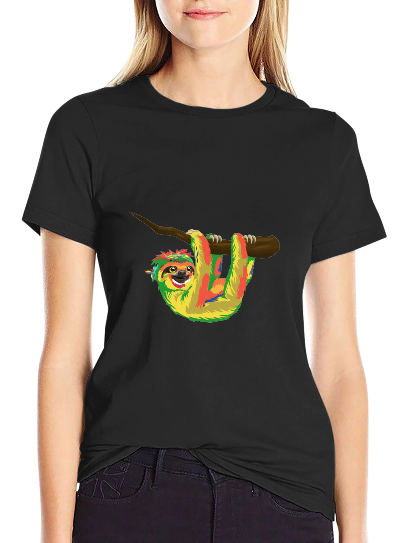 Black Sloth on Branch Graphic Tee - Comfy & Casual Style view 2