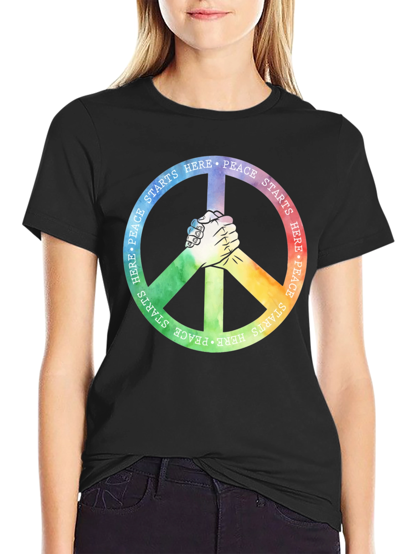 Black Peace Starts Here Graphic T-Shirt view 2