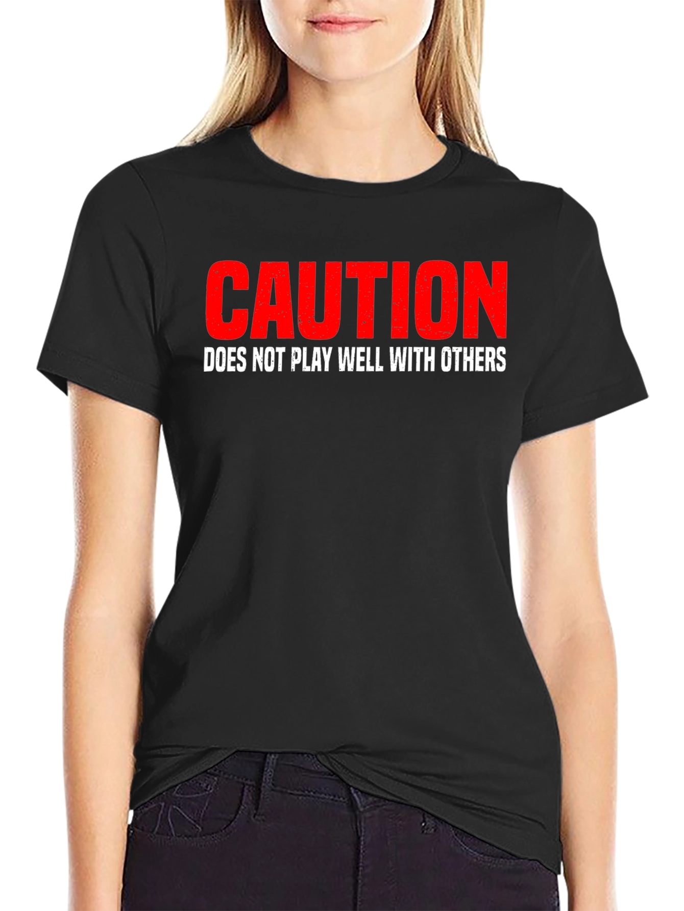 Black Caution: Does Not Play Well With Others Graphic Tee view 2