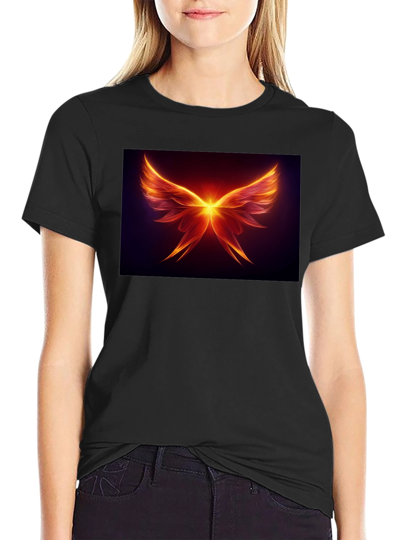 Black Fiery Wings Graphic Tee - Black Cotton Blend view 2