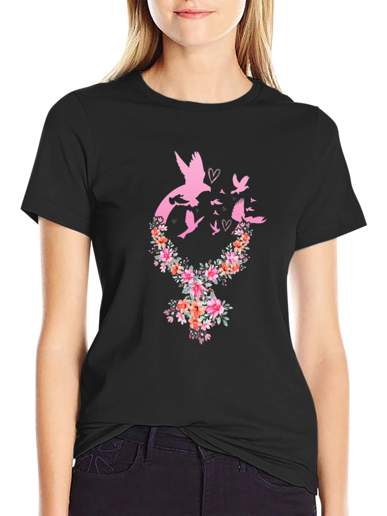 Black Floral Dove Graphic Tee view 2