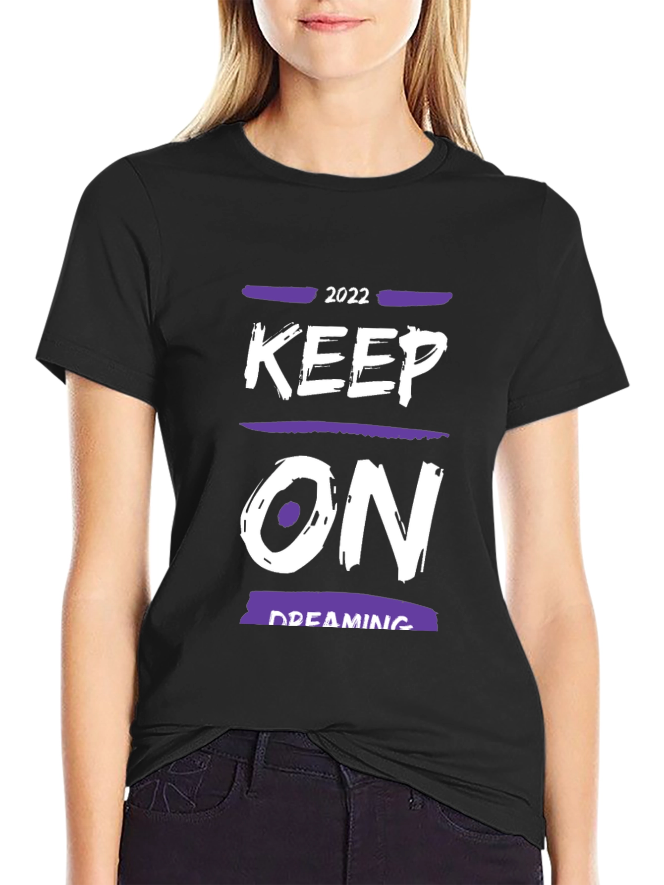 Black Keep On Dreaming Tee - 2022 Graphic Print Crew Neck T-Shirt view 2