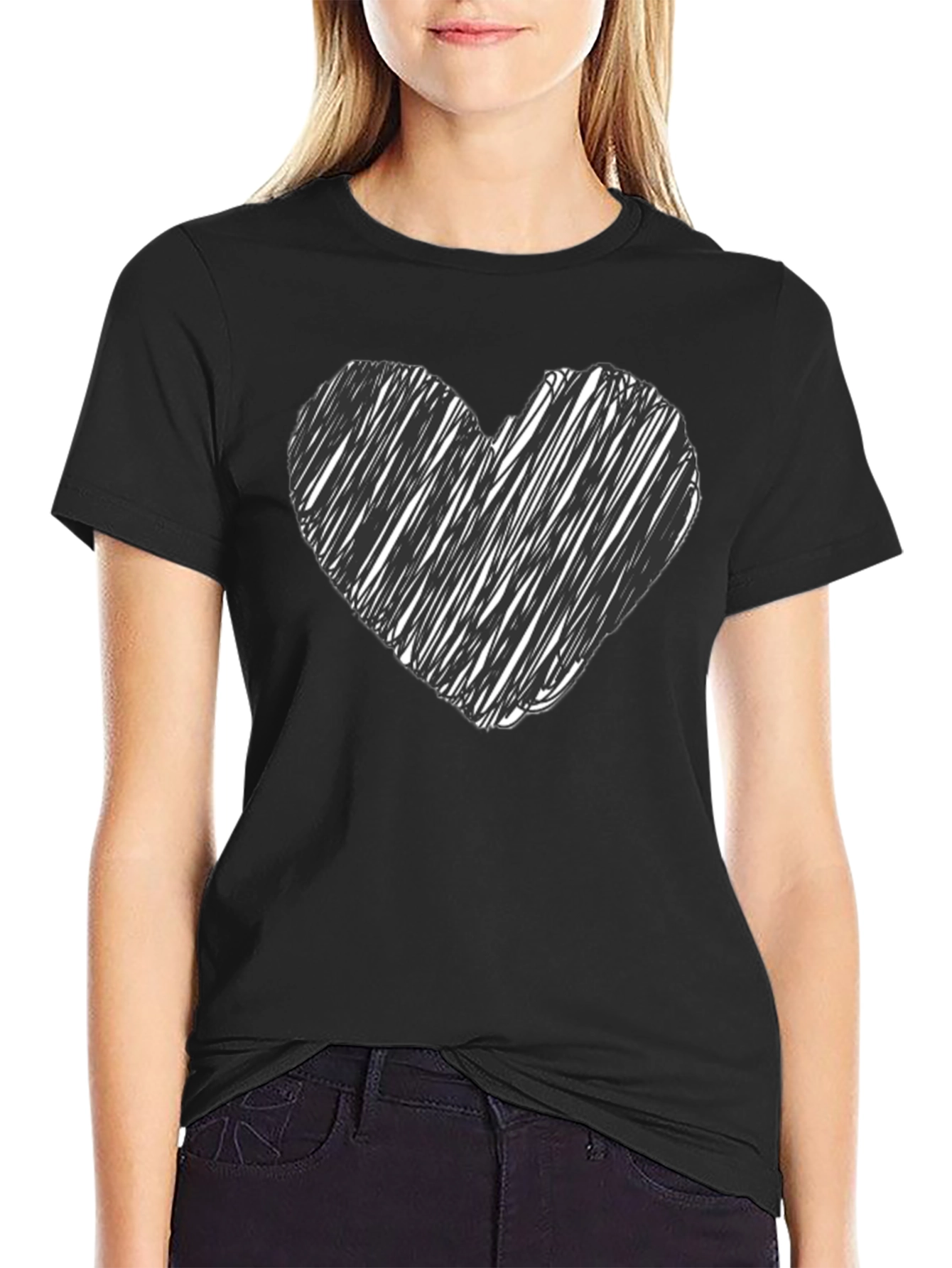 Black Heart Scribble Graphic Tee - Black Casual T-Shirt view 2
