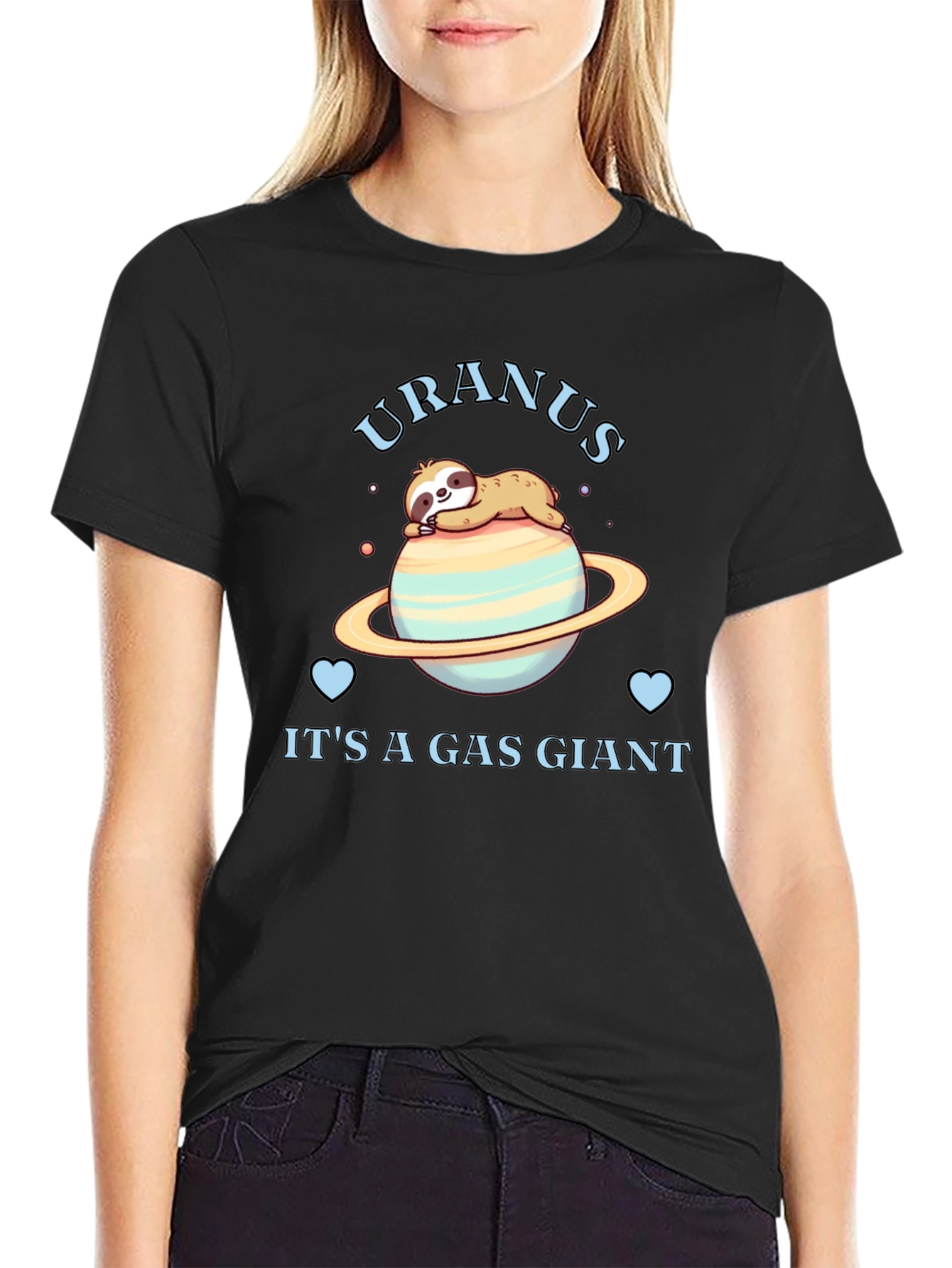 Black Uranus Gas Giant Sloth Graphic T-Shirt view 2