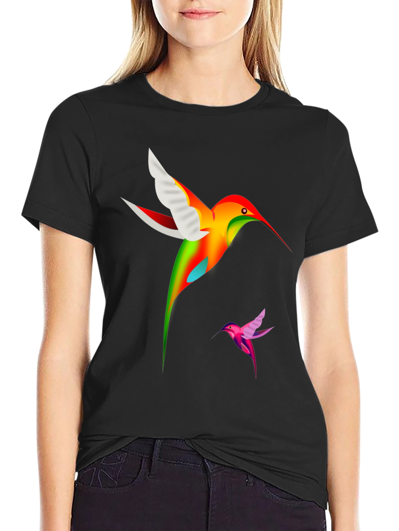 Black Hummingbird Graphic Tee - Bold Bird Design view 2