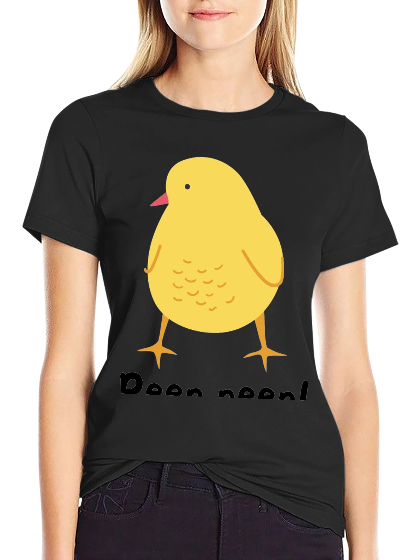Black Cute Chick T-Shirt - Black Cotton Blend view 2