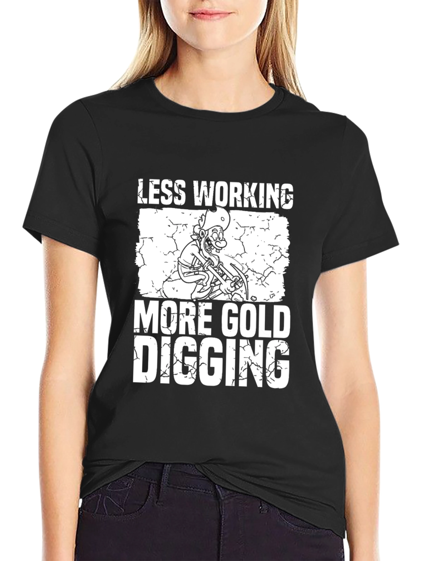 Black Less Working More Gold Digging Graphic T-Shirt view 2