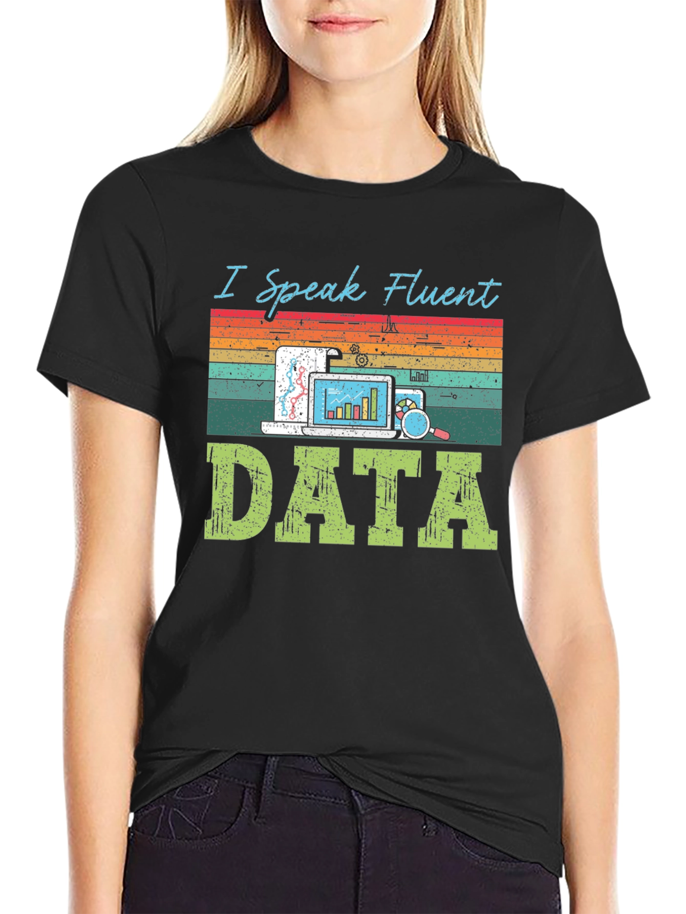 Black I Speak Fluent Data T-Shirt - Data Analyst Tee view 2