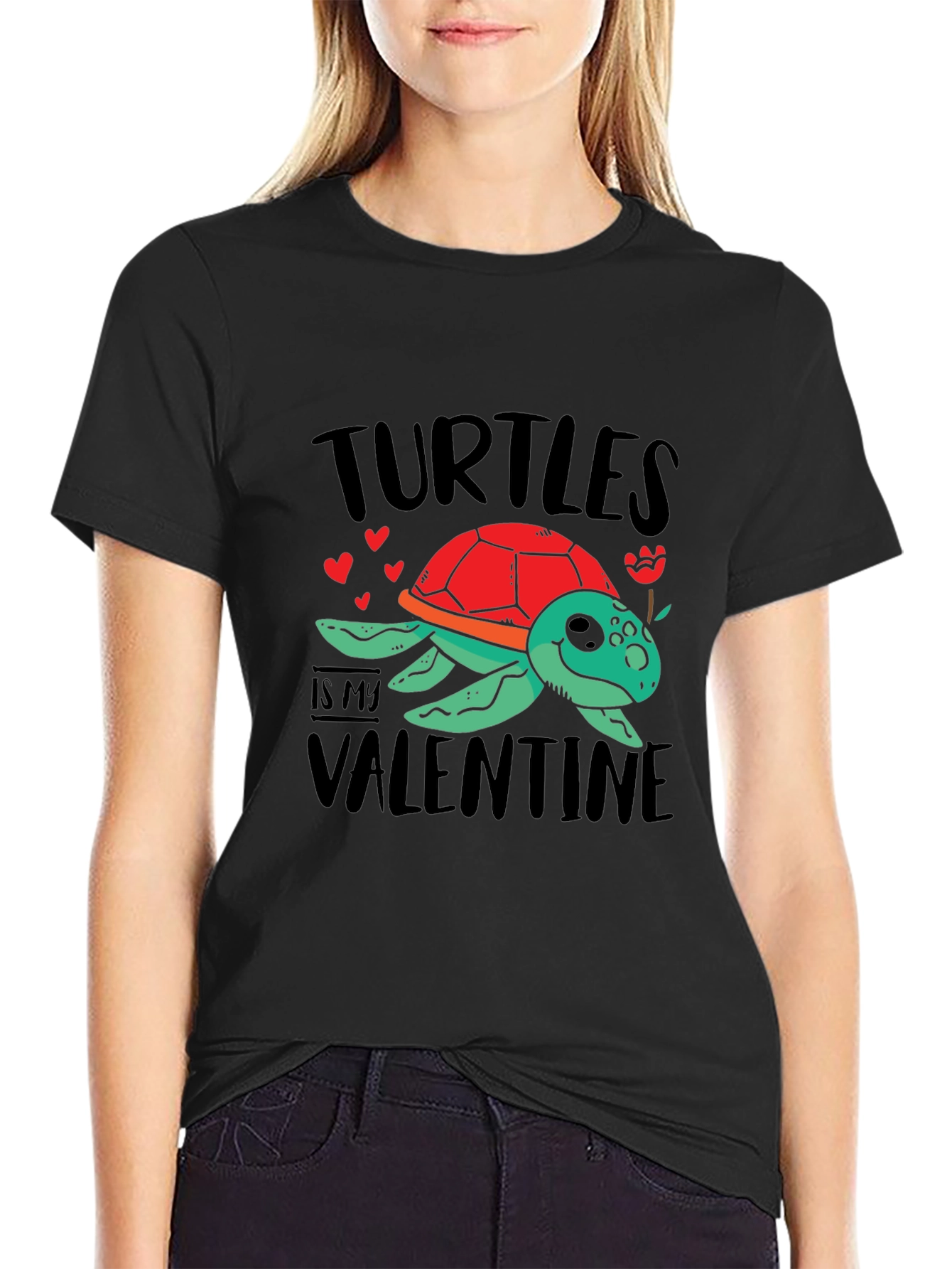 Black Turtle Valentine Graphic Tee Shirt view 2