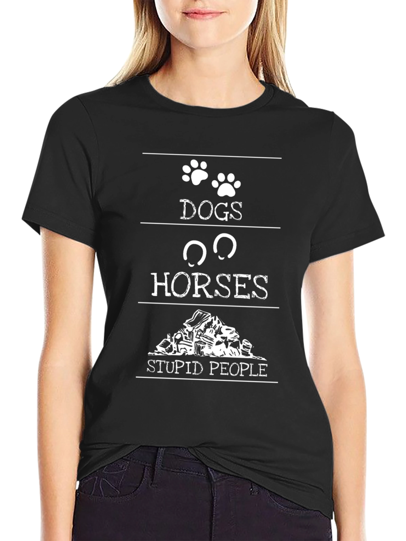 Black Dogs Horses Stupid People Graphic Tee view 2