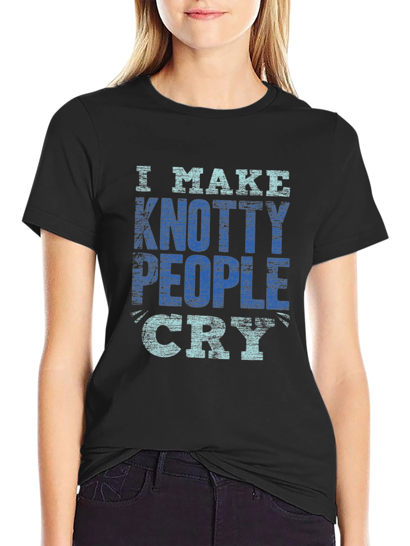 Black Knotty People Cry T-Shirt - Funny Sarcastic Tee view 2