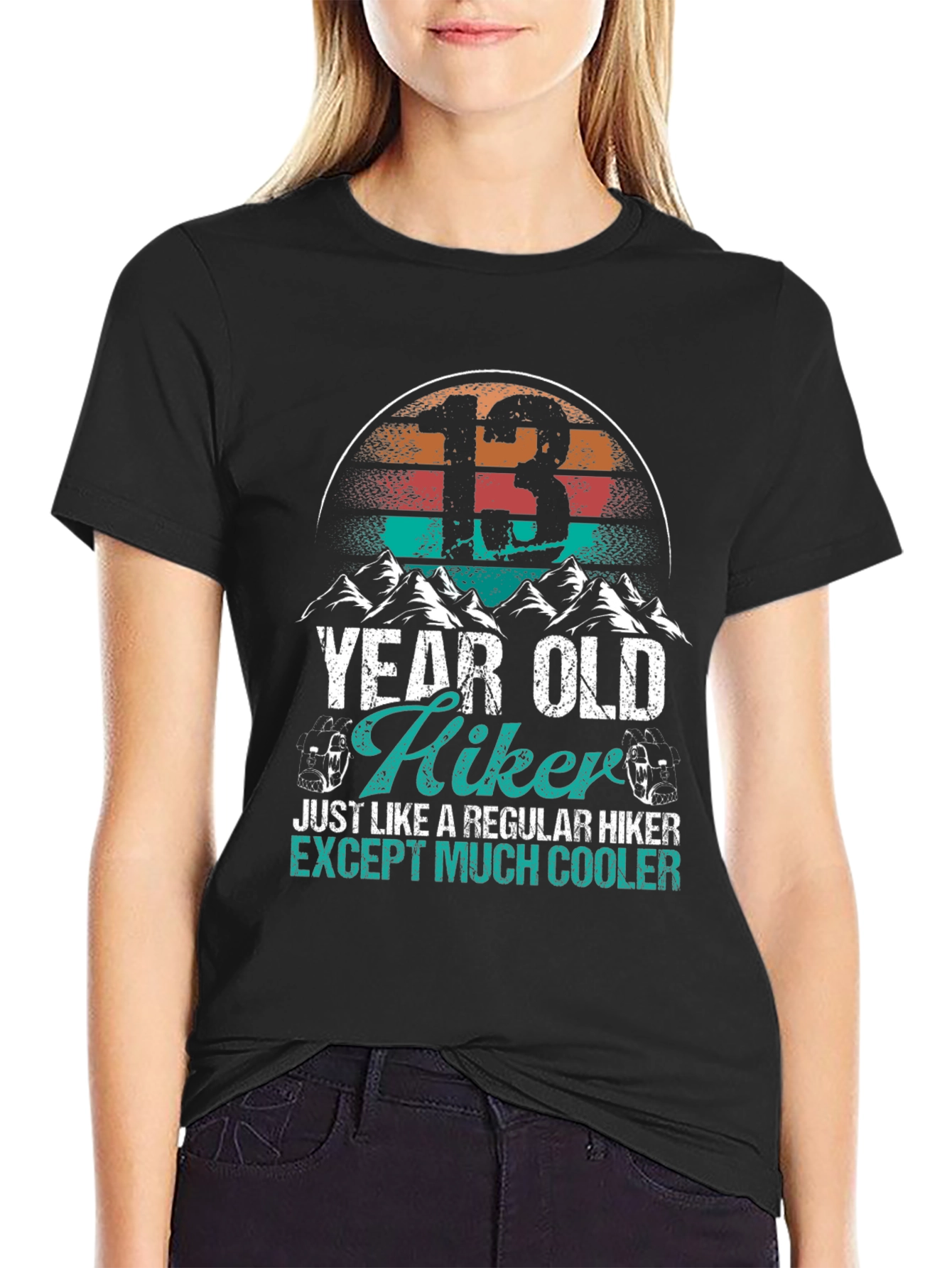 Black 13 Year Old Hiker Graphic T-Shirt - Cool Hiking Tee view 2