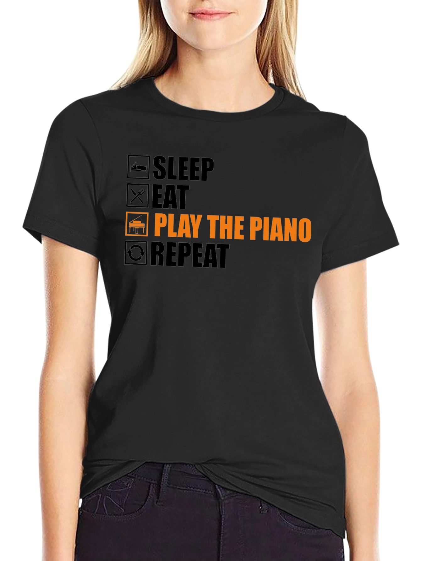 Black Piano Player T-Shirt: Sleep, Eat, Play, Repeat! view 2