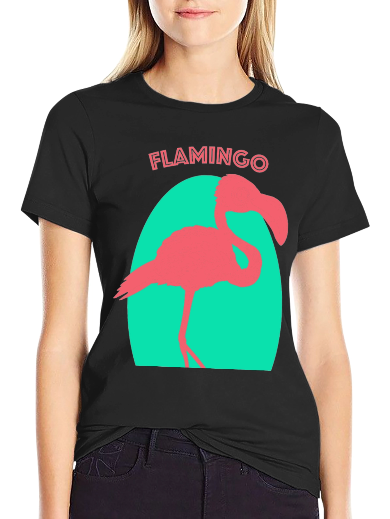 Black Flamingo Graphic Tee - Black Cotton T-Shirt view 2