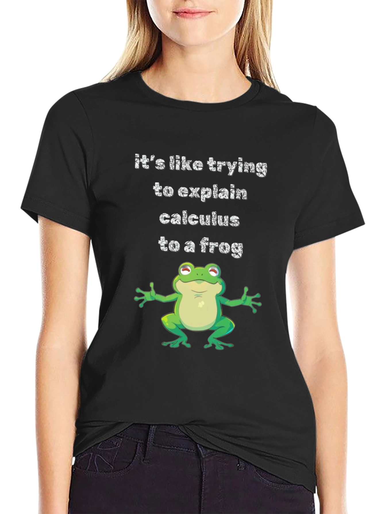 Black Funny Calculus Frog Graphic Tee - Black Cotton T-Shirt view 2