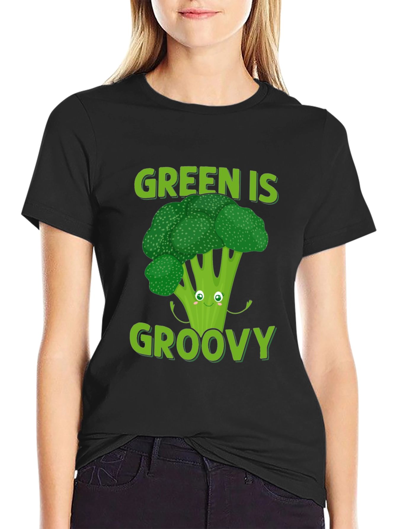 Black Green is Groovy Broccoli T-Shirt view 2