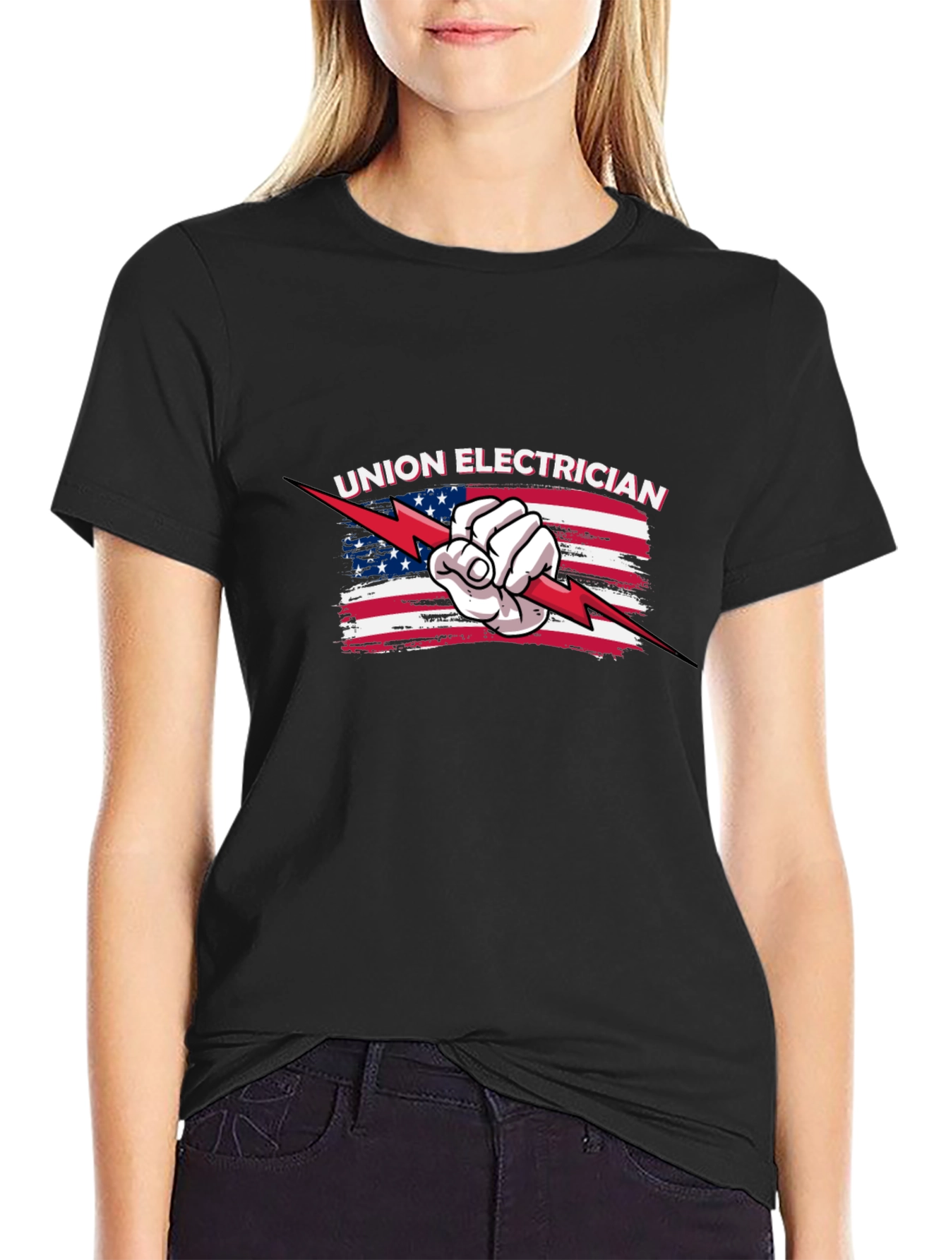 Black Union Electrician USA Flag Graphic T-Shirt view 2
